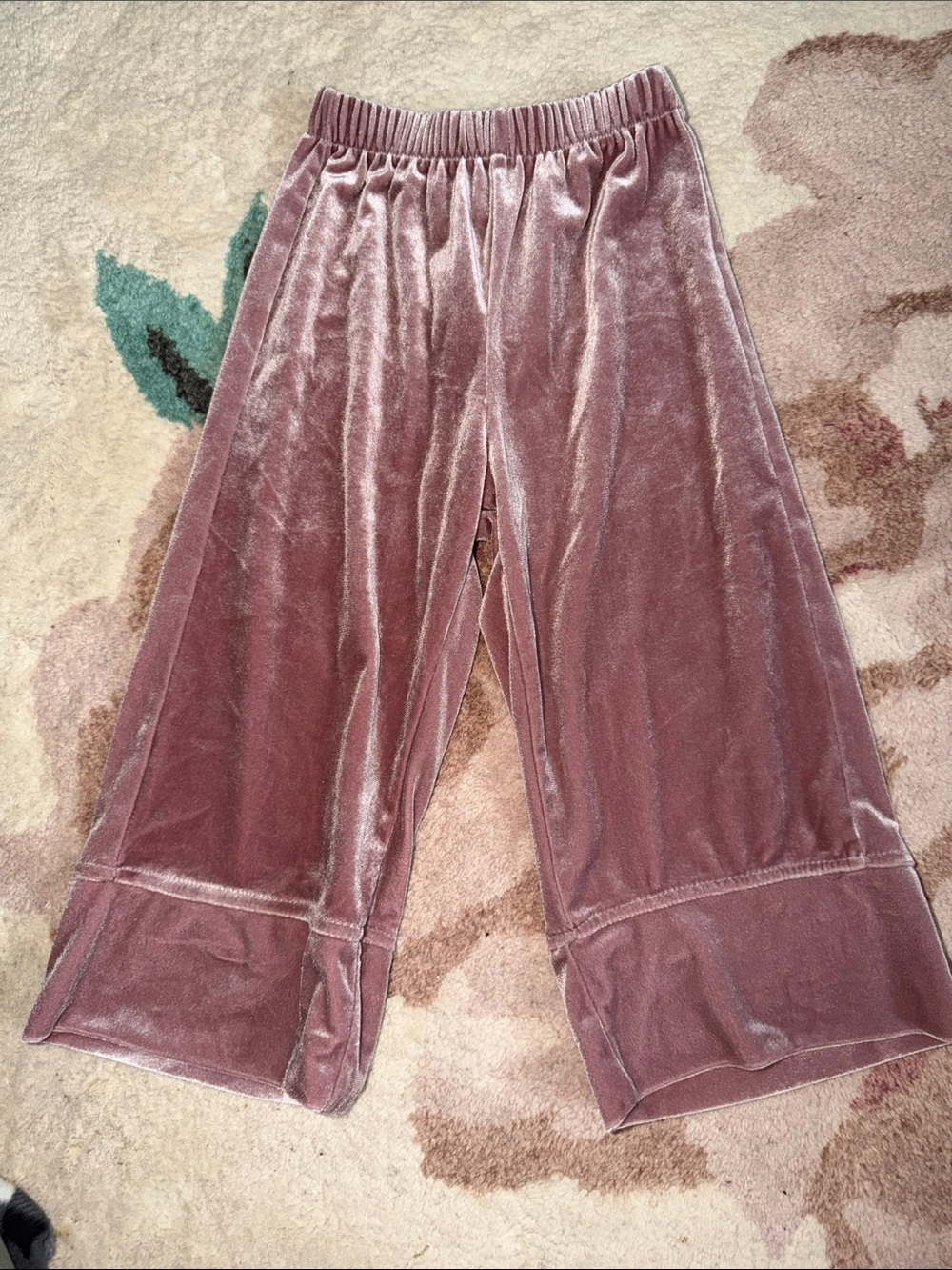 Zara Girls Velvet Wide-Leg Pants in Dusty Rose